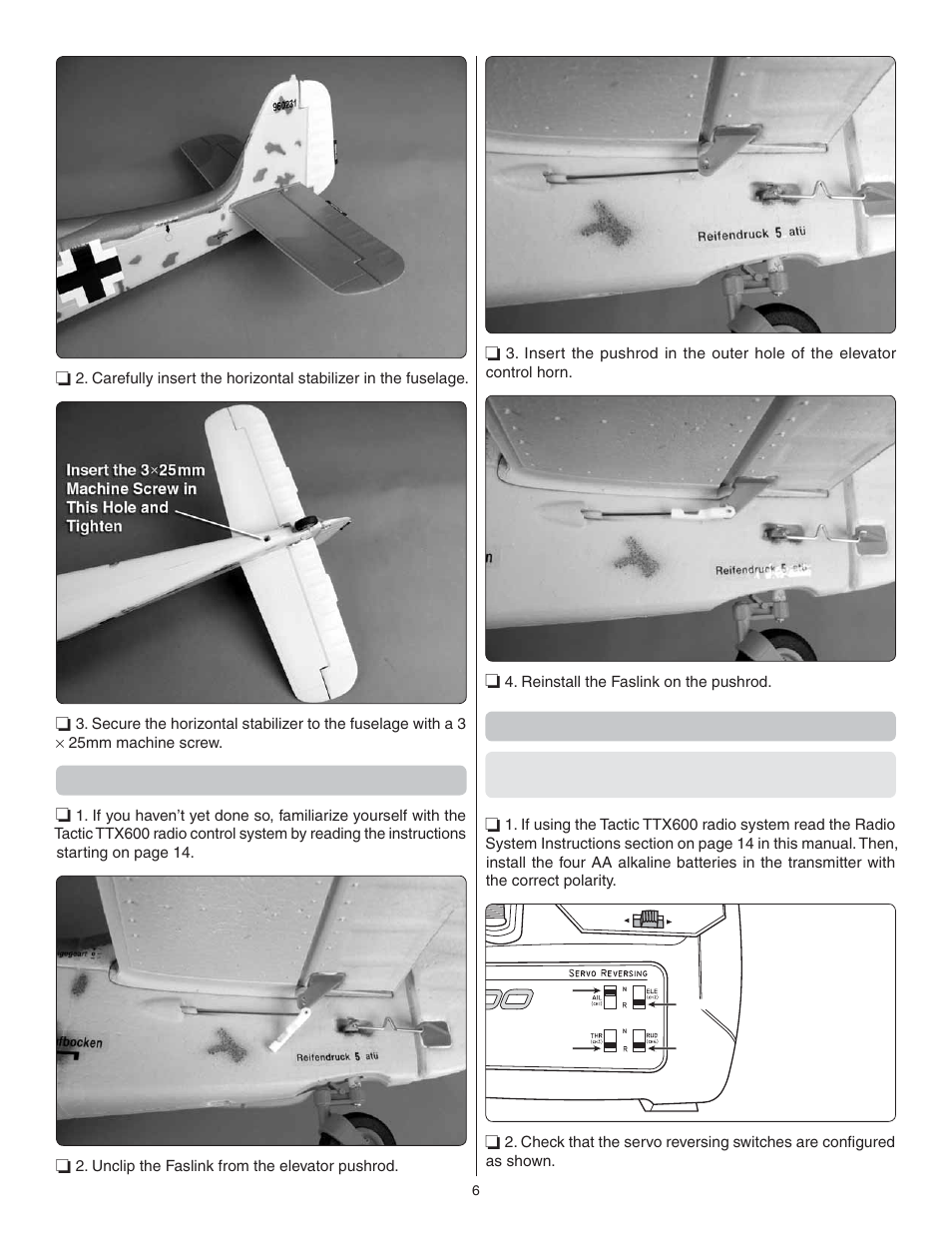 Hook up the controls, Check the radio system | Flyzone FLZA4314 User Manual | Page 6 / 20