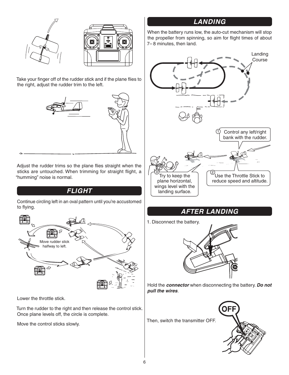 Flight, Landing, After landing | Flyzone FLZA2100 User Manual | Page 6 / 8