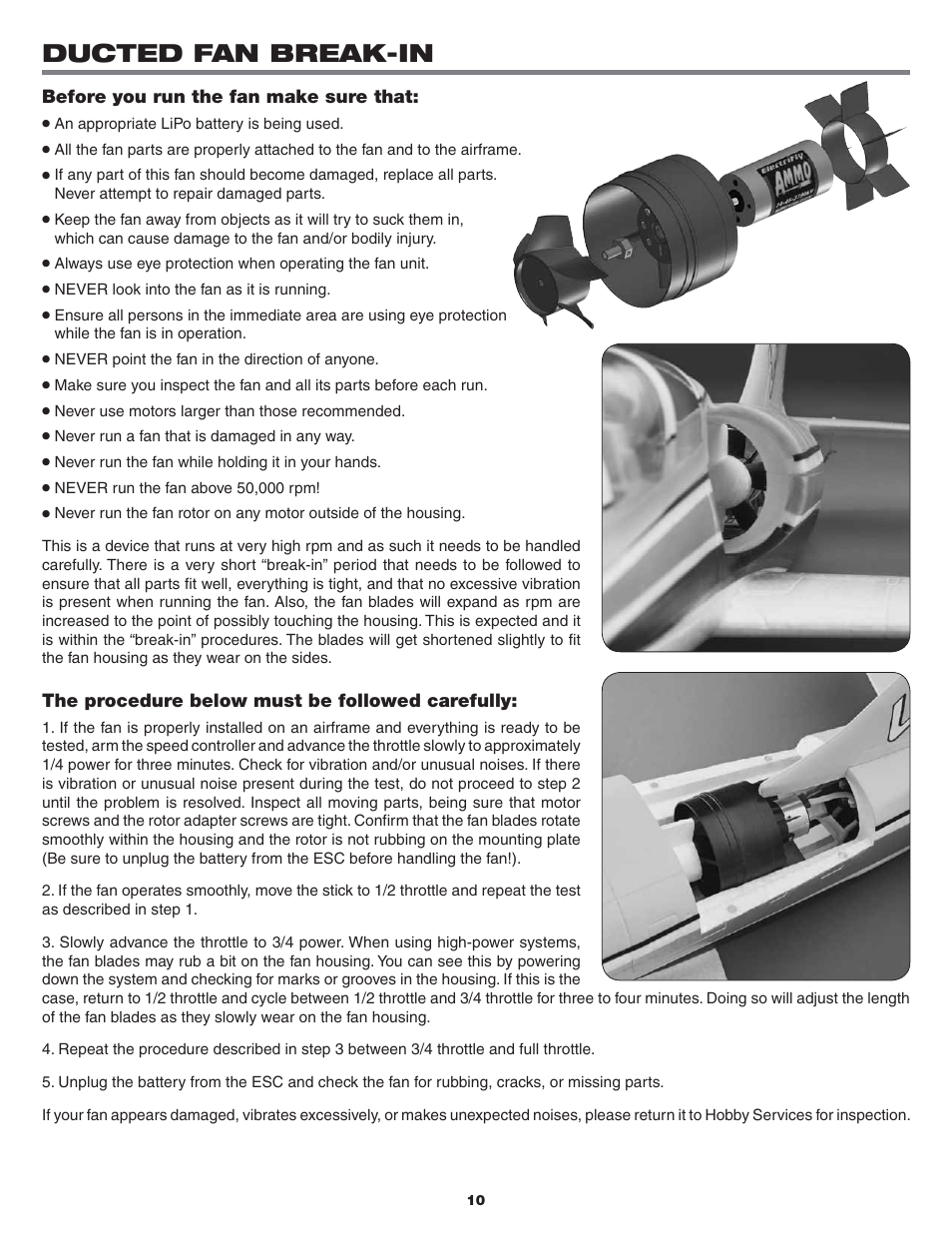 Ducted fan break-in | Flyzone FLZA3634 User Manual | Page 10 / 12