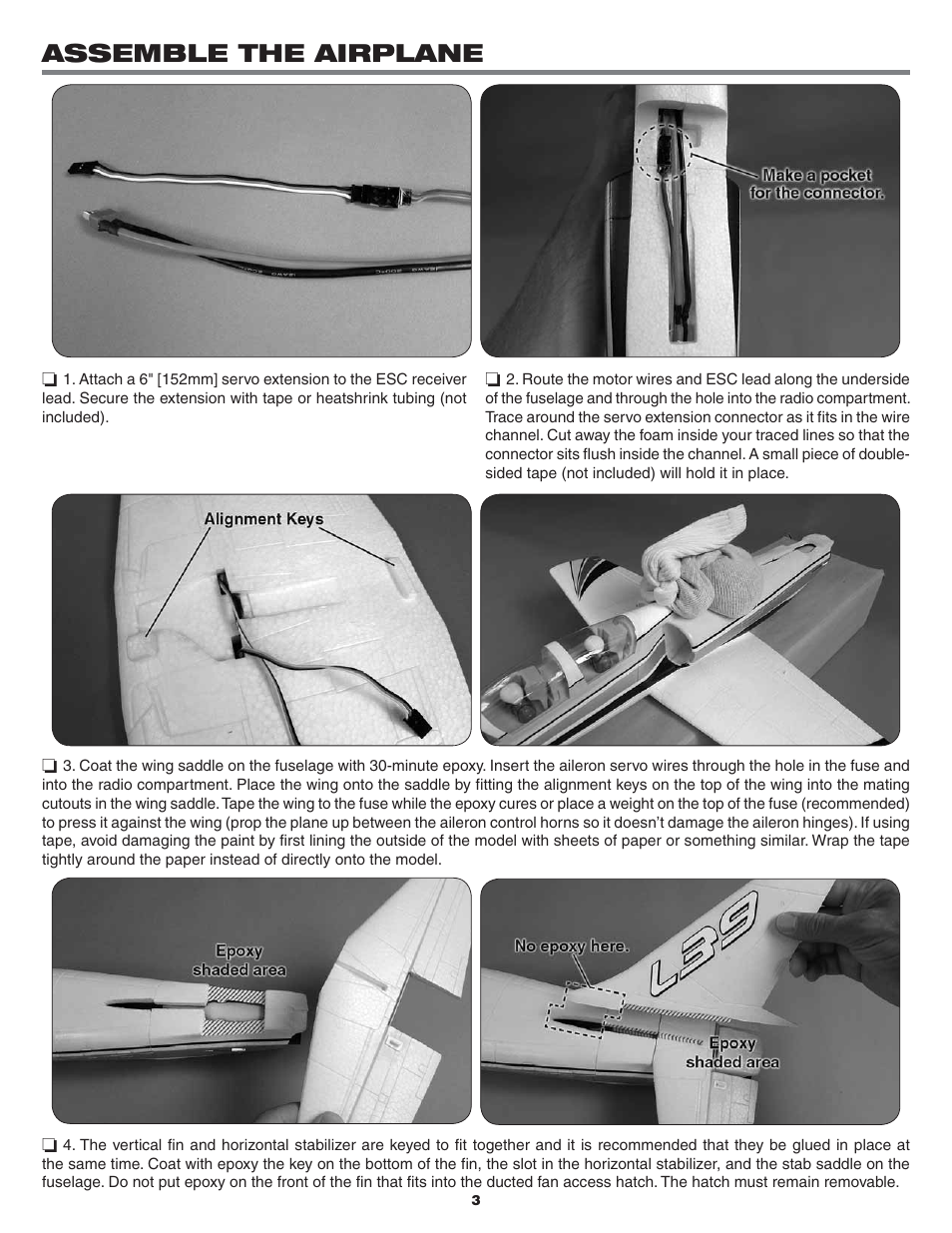 Assemble the airplane | Flyzone FLZA3634 User Manual | Page 3 / 12