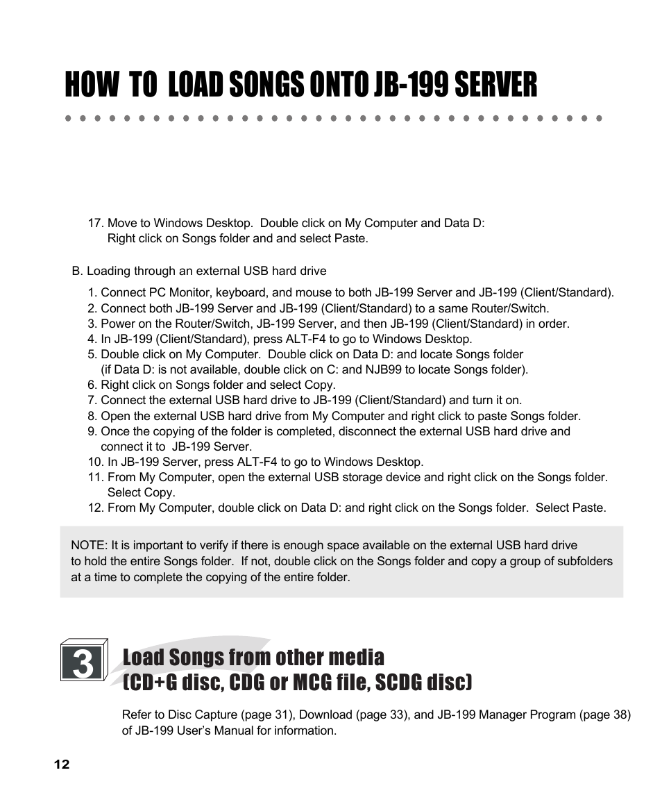 How to load songs onto jb-199 server | CAVS JB-199 User Manual | Page 13 / 14