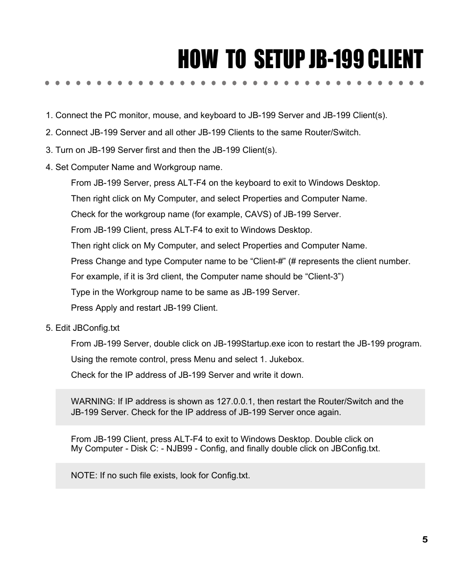 How to setup jb-199 client | CAVS JB-199 User Manual | Page 6 / 14