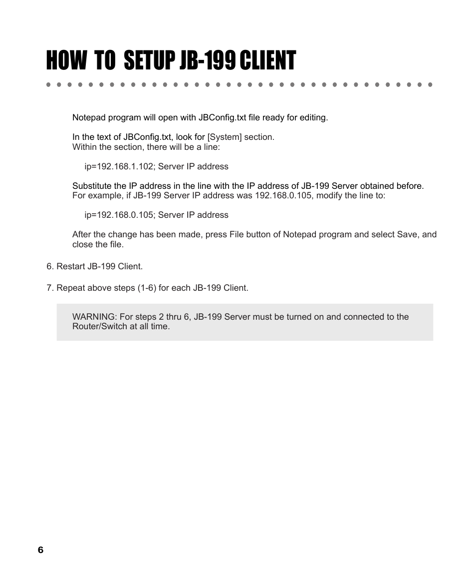 How to setup jb-199 client | CAVS JB-199 User Manual | Page 7 / 14