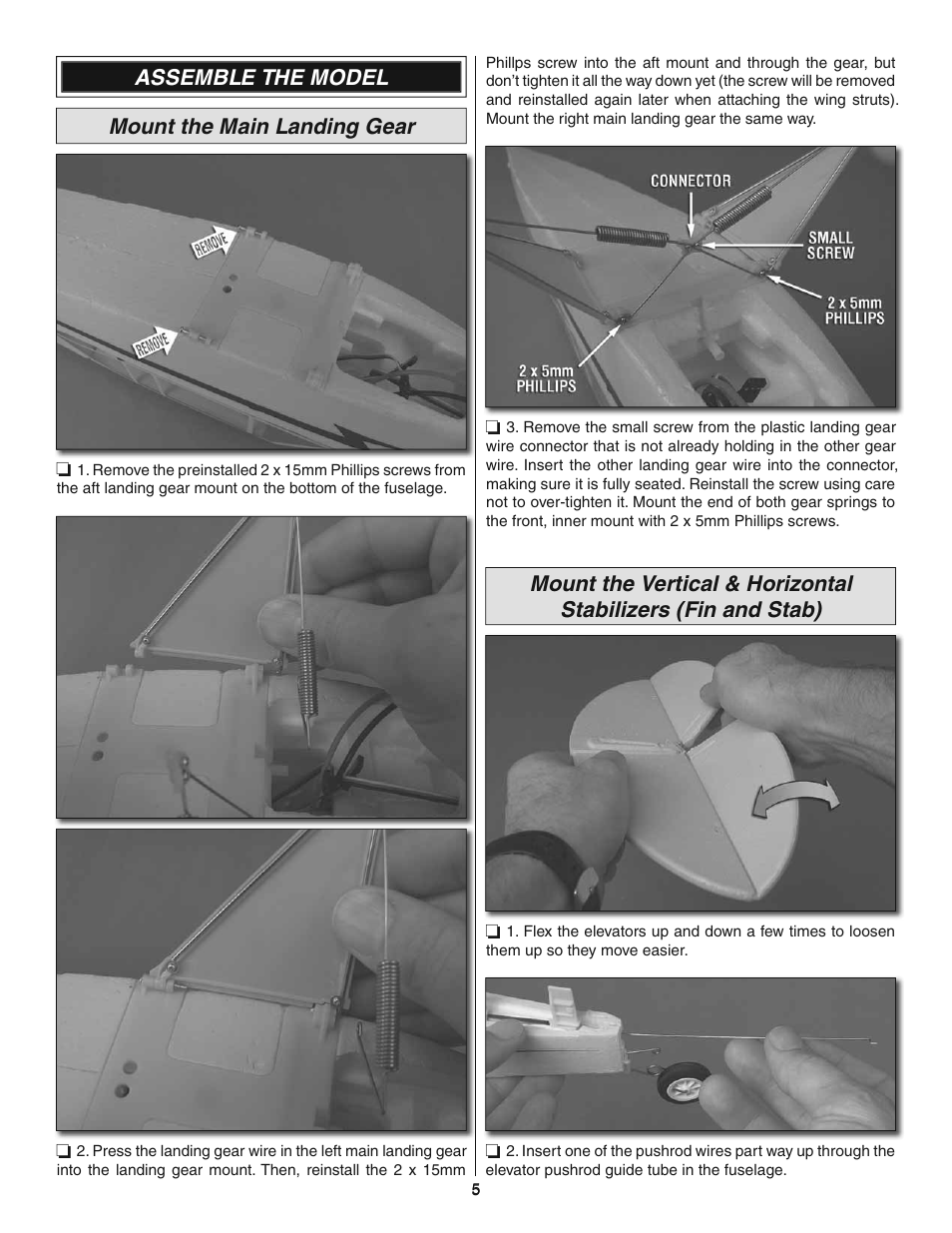 Assemble the model mount the main landing gear | Flyzone FLZA4010 User Manual | Page 5 / 16