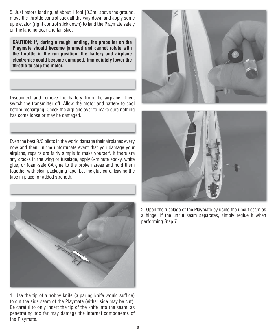 After the flight, Repairs, Reinstalling the propeller | Flyzone FLZA2000 User Manual | Page 8 / 12