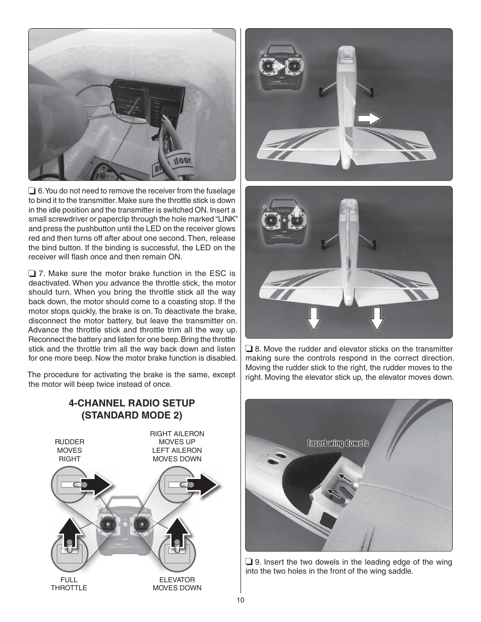 Channel radio setup (standard mode 2) | Flyzone FLZA3034 User Manual | Page 10 / 20