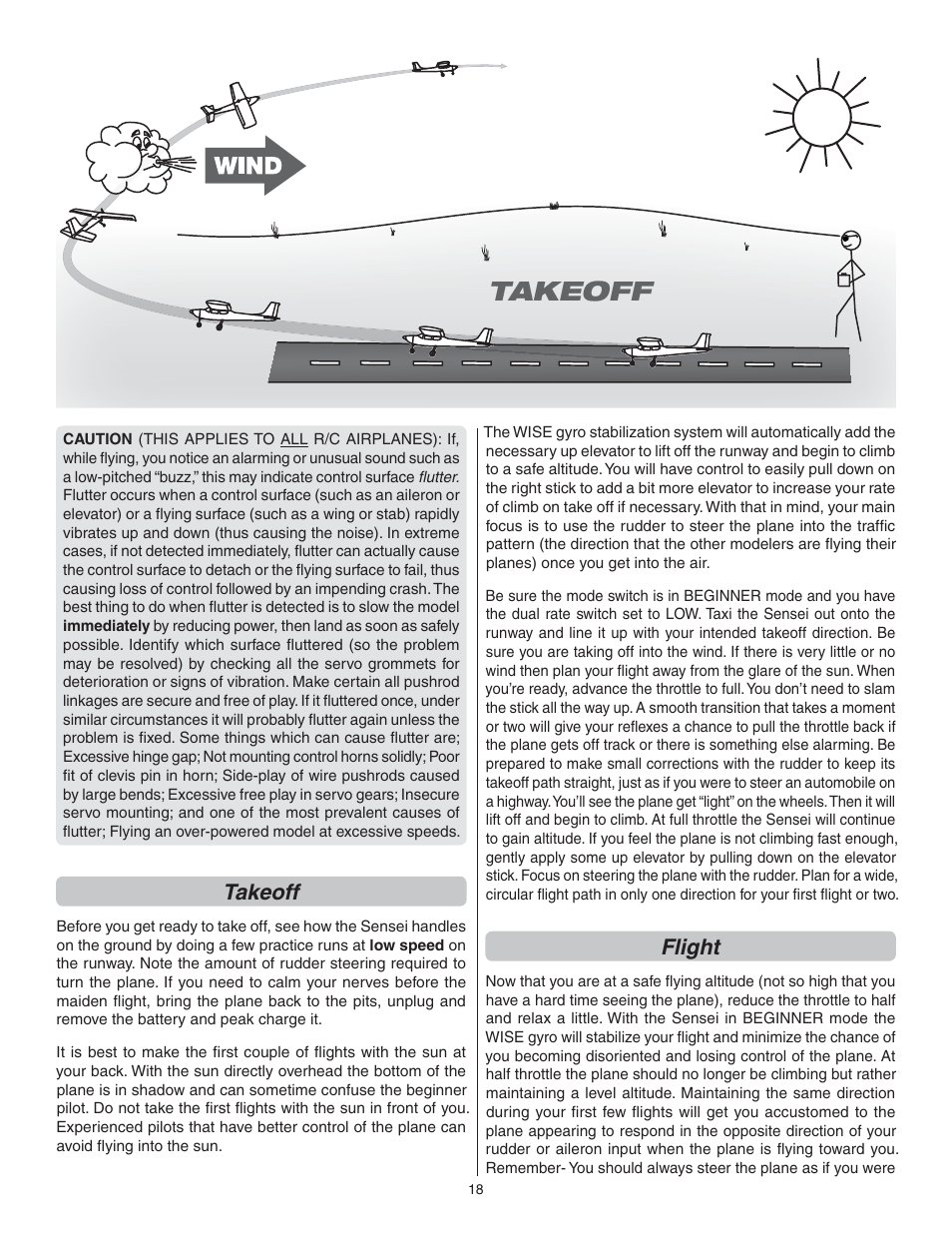Takeoff, Flight | Flyzone FLZA3034 User Manual | Page 18 / 20
