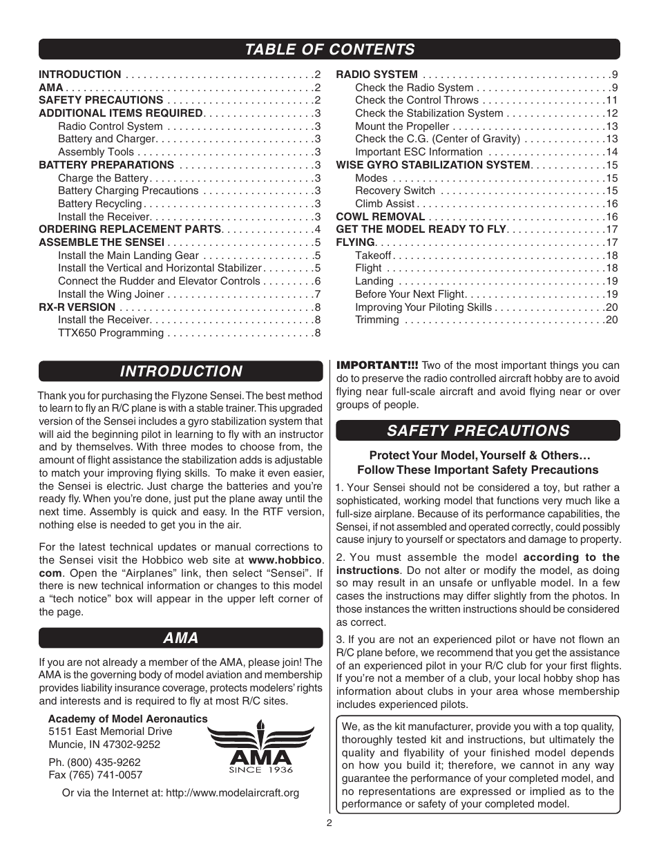 Flyzone FLZA3034 User Manual | Page 2 / 20
