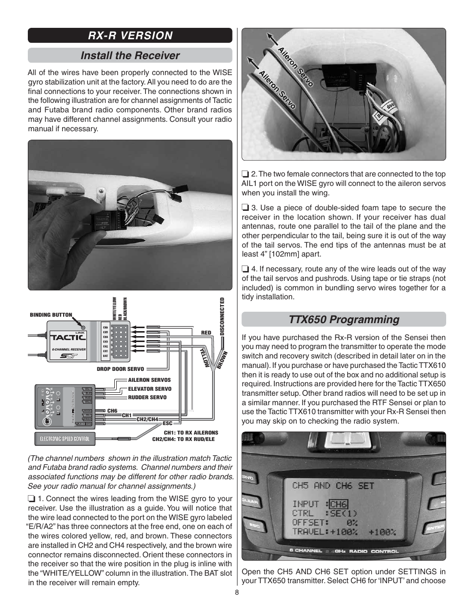 Rx-r version install the receiver, Ttx650 programming | Flyzone FLZA3034 User Manual | Page 8 / 20