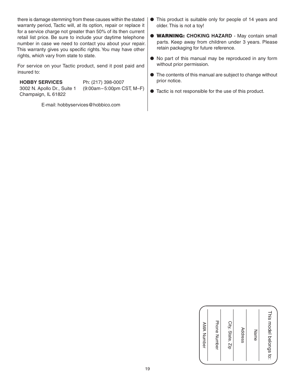 Flyzone FLZA3332 User Manual | Page 19 / 20