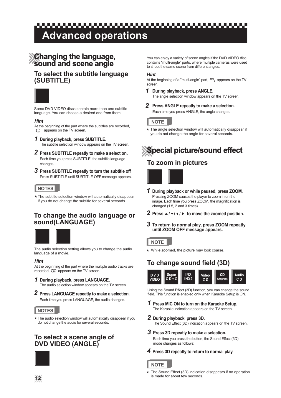 Advanced operations, Changing the language | CAVS 105G User Manual | Page 16 / 27