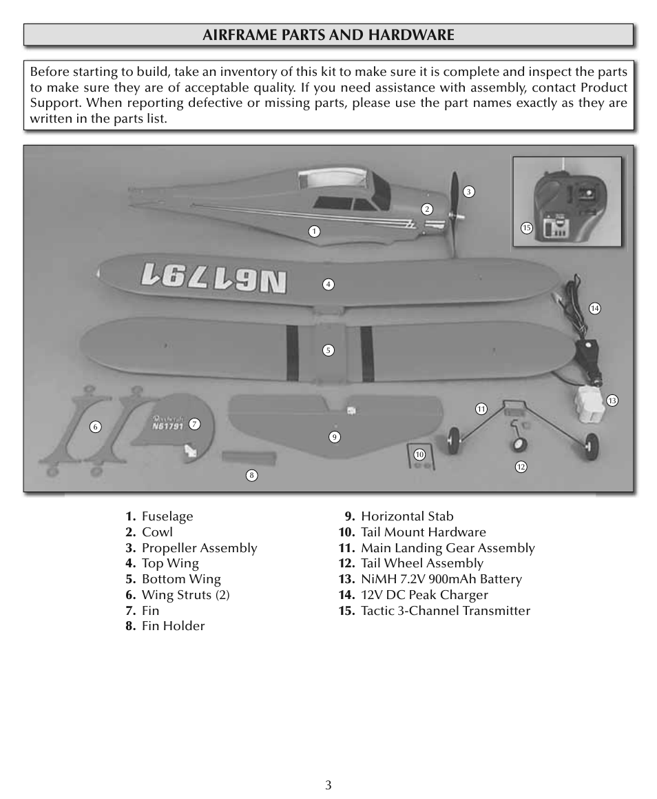Airframe parts and hardware | Flyzone HCAA27 User Manual | Page 3 / 16