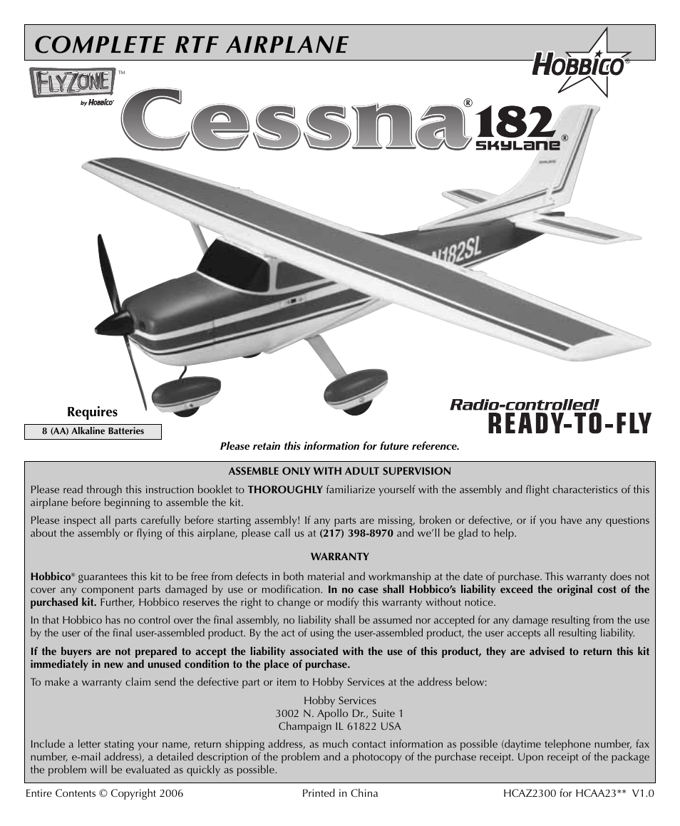 Flyzone HCAA23 User Manual | 16 pages