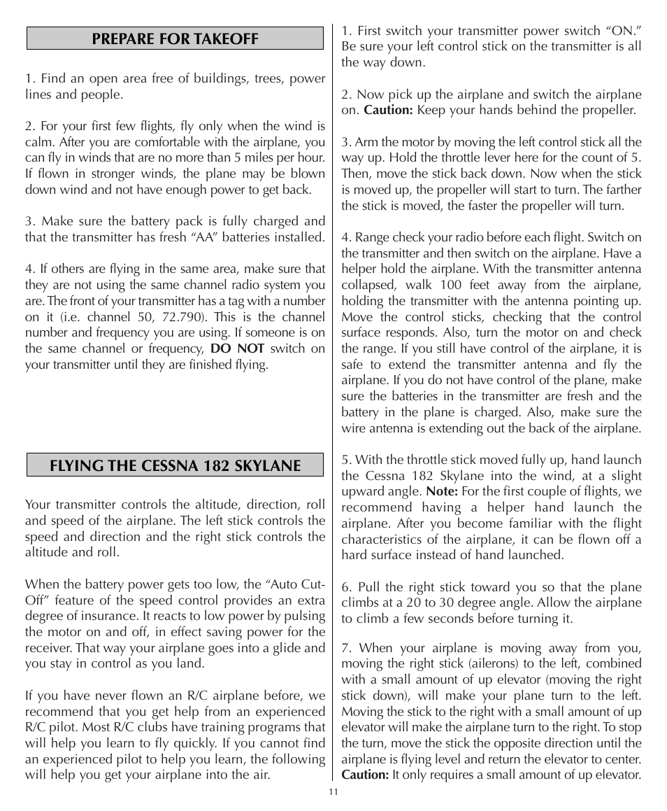 Flying the cessna 182 skylane prepare for takeoff | Flyzone HCAA23 User Manual | Page 11 / 16