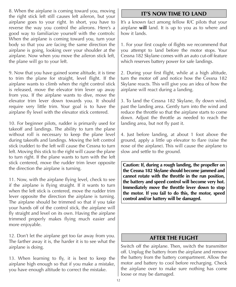 After the flight, It’s now time to land | Flyzone HCAA23 User Manual | Page 12 / 16