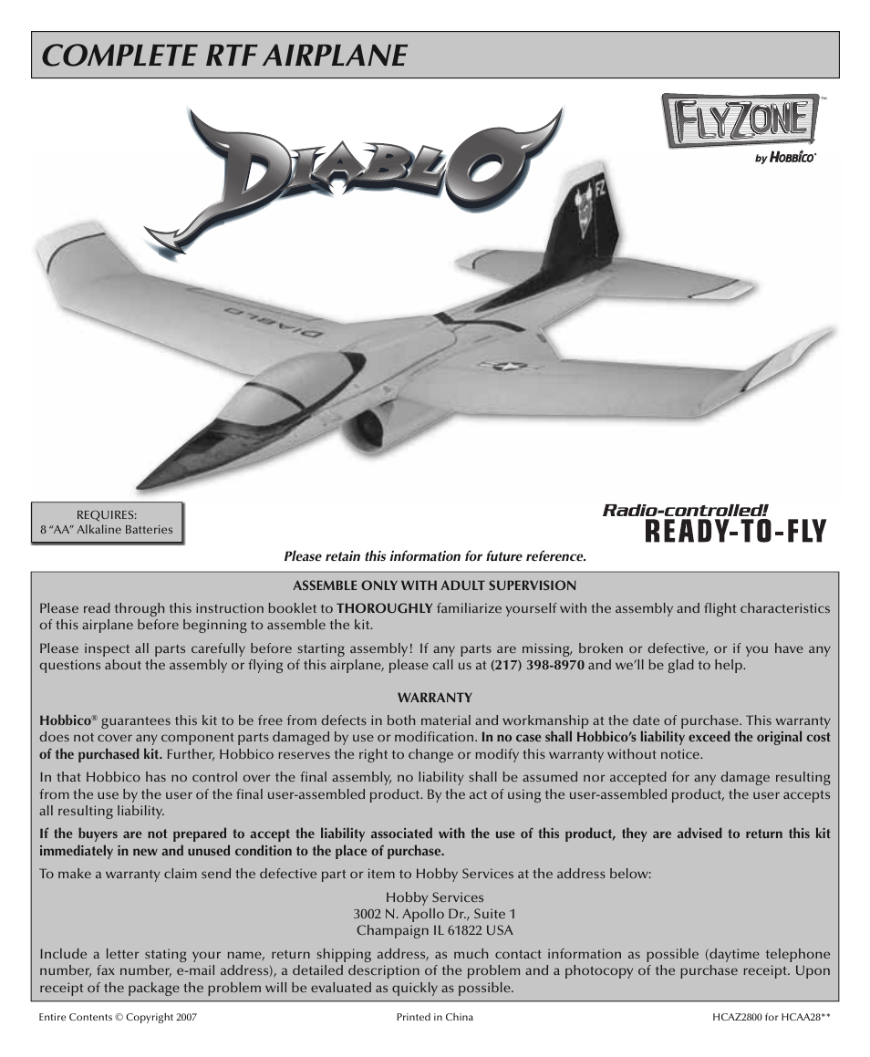 Flyzone HCAA28 User Manual | 16 pages