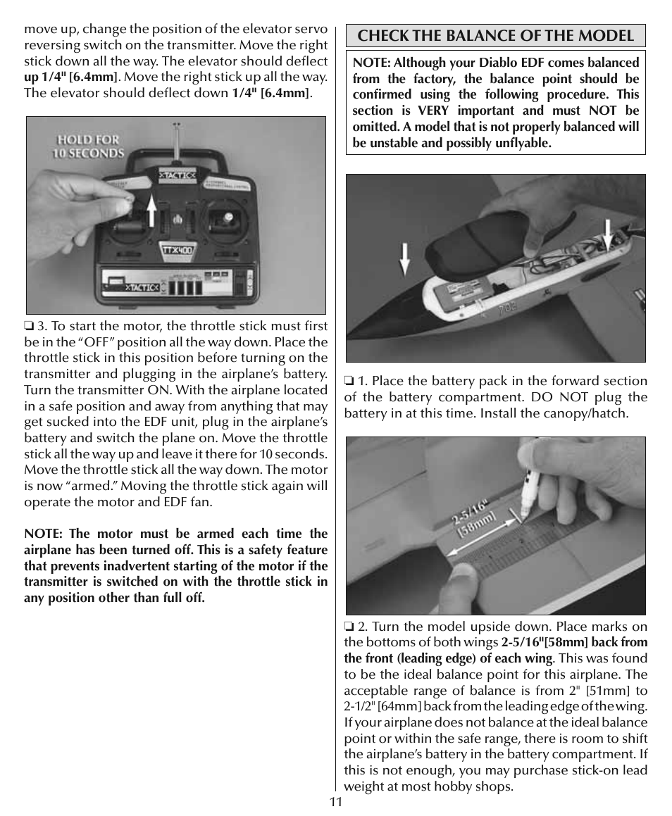 Check the balance of the model | Flyzone HCAA28 User Manual | Page 11 / 16