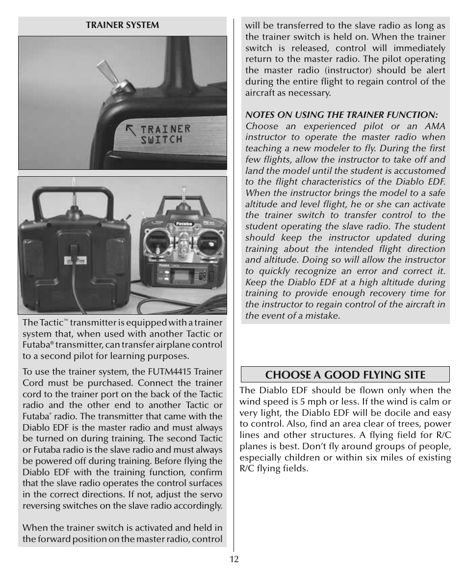 Choose a good flying site | Flyzone HCAA28 User Manual | Page 12 / 16