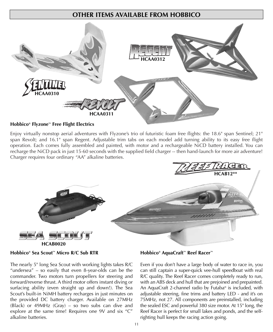 Other items available from hobbico | Flyzone HCAA1994 User Manual | Page 11 / 12