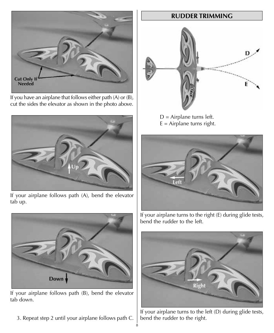 Rudder trimming | Flyzone HCAA1994 User Manual | Page 8 / 12
