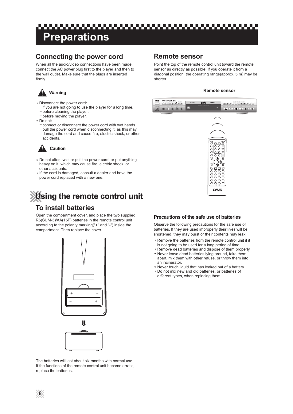Preparations, Using the remote control unit | CAVS 203G USB User Manual | Page 10 / 31
