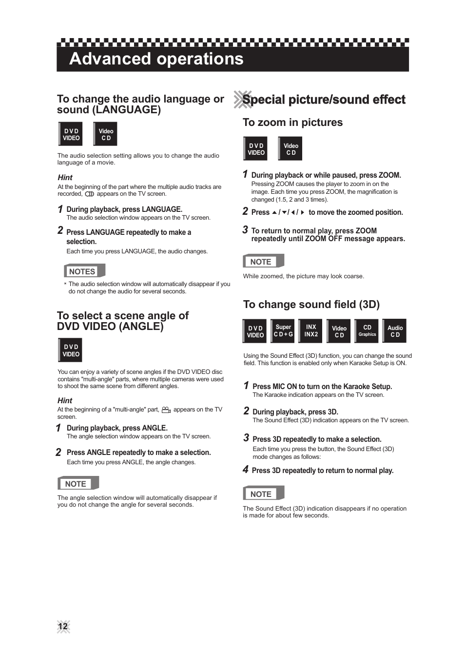 Advanced operations, Special picture/sound effect | CAVS 203G USB User Manual | Page 16 / 31