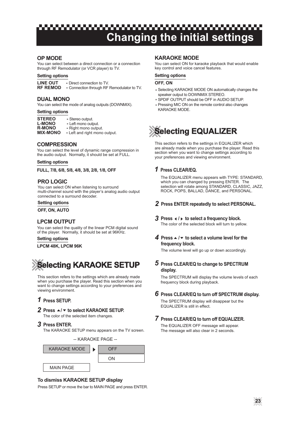 Changing the initial settings, Selecting equalizer | CAVS 203G USB User Manual | Page 27 / 31