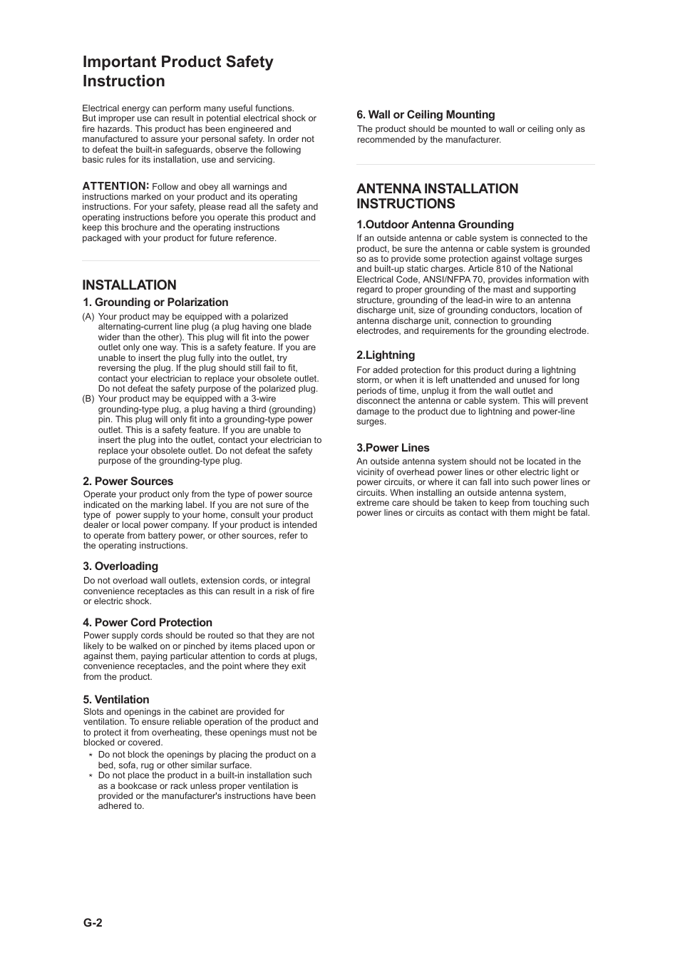 Important product safety instruction, Installation, Antenna installation instructions | CAVS 203G USB User Manual | Page 3 / 31