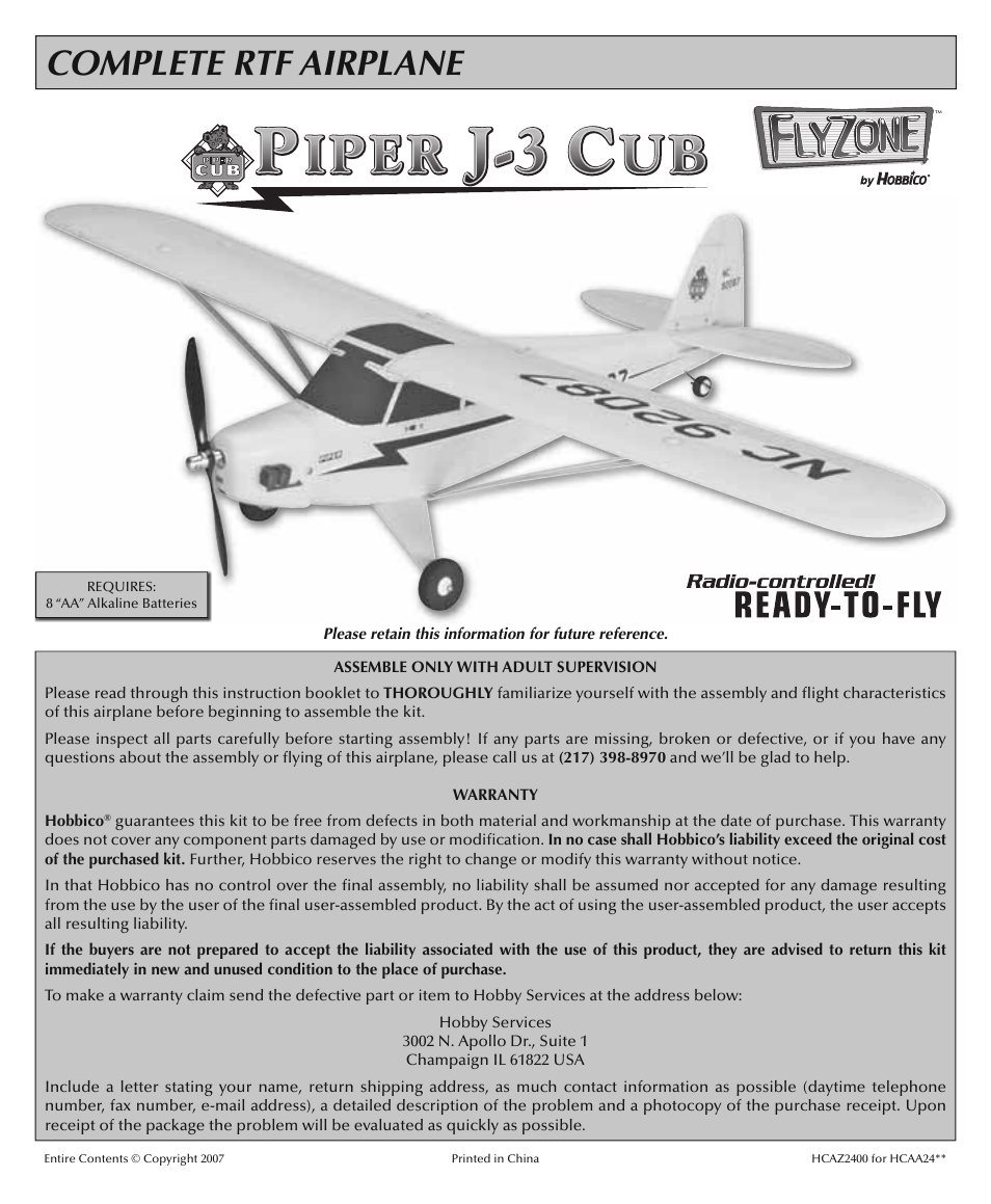 Flyzone HCAA24 User Manual | 16 pages