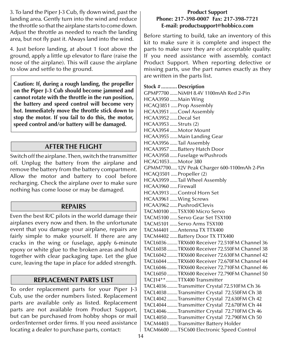 Flyzone HCAA24 User Manual | Page 14 / 16