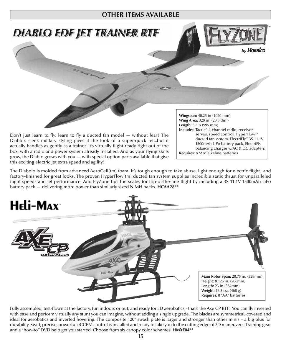 Diablo edf jet trainer rtf, Other items available | Flyzone HCAA24 User Manual | Page 15 / 16