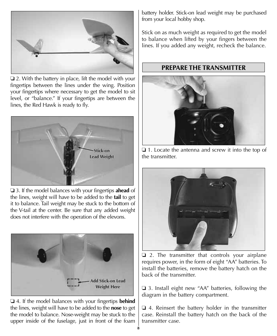 Prepare the transmitter | Flyzone HCAA1960 User Manual | Page 8 / 12