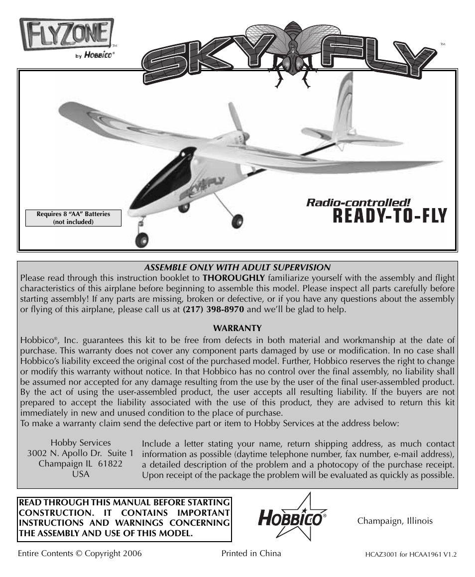 Flyzone HCAA1961 User Manual | 12 pages