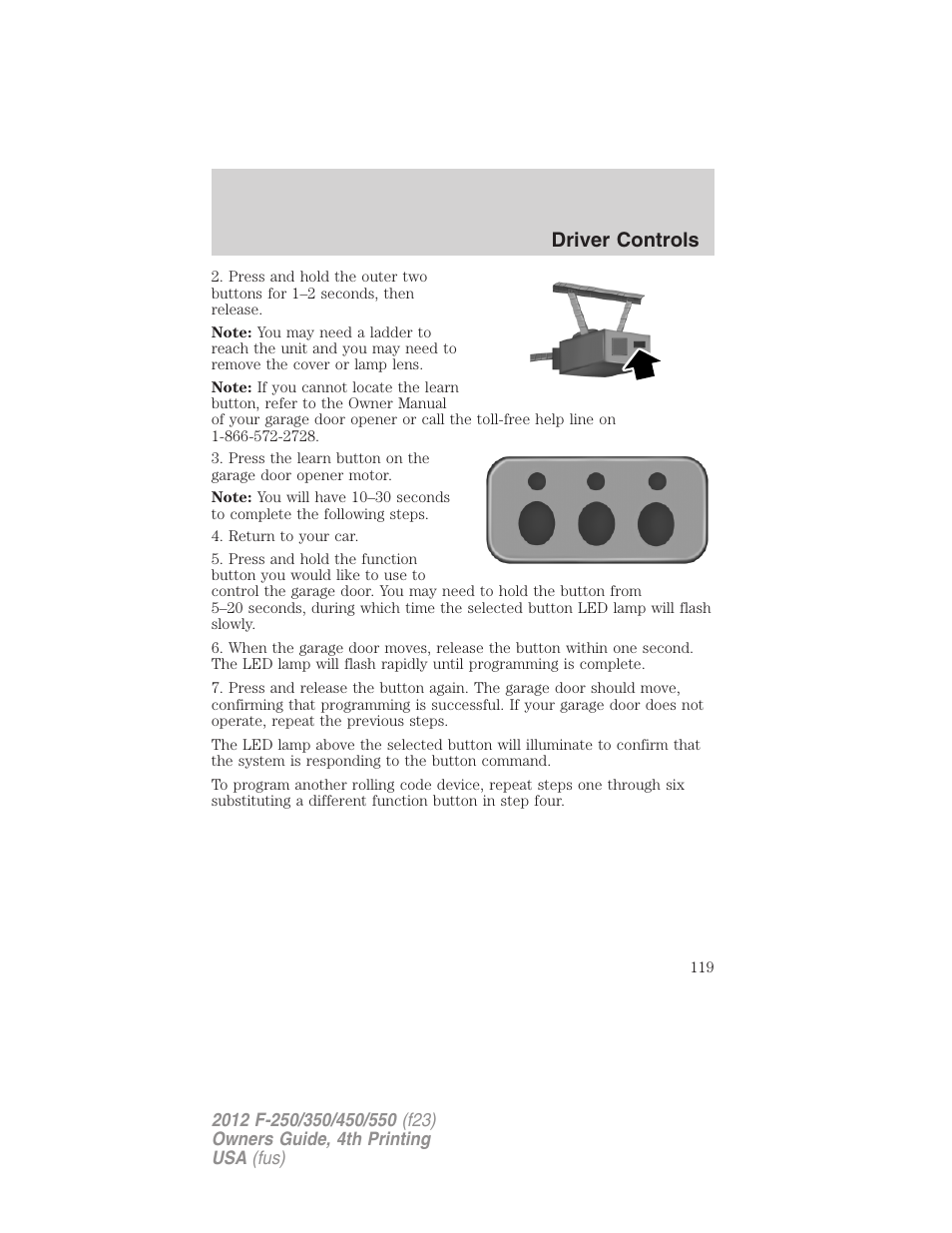 Driver controls | FORD 2012 F-250 User Manual | Page 119 / 448