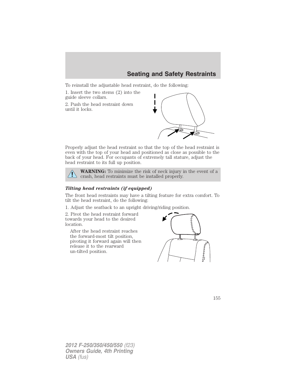 Seating and safety restraints | FORD 2012 F-250 User Manual | Page 155 / 448