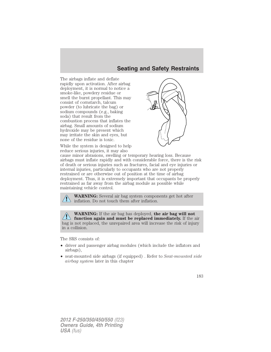 Seating and safety restraints | FORD 2012 F-250 User Manual | Page 183 / 448