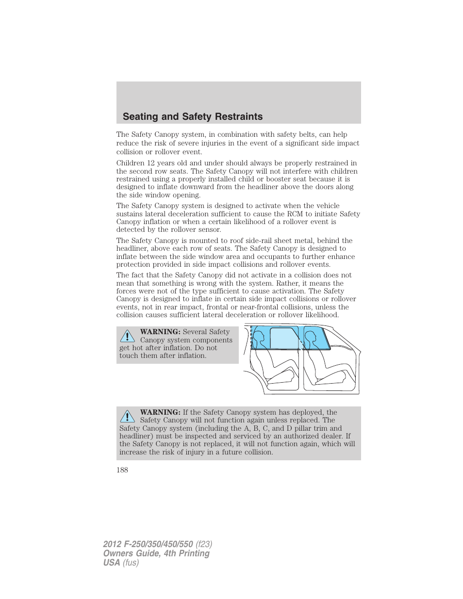 Seating and safety restraints | FORD 2012 F-250 User Manual | Page 188 / 448