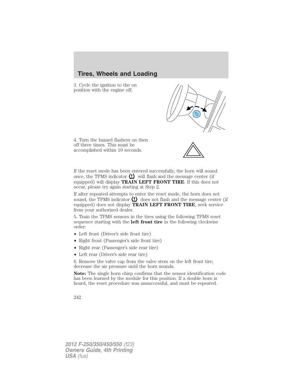 Tires, wheels and loading | FORD 2012 F-250 User Manual | Page 242 / 448