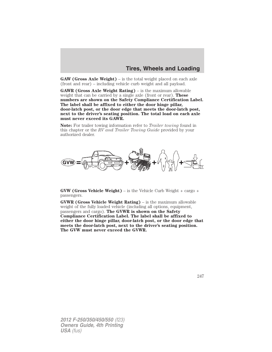 Tires, wheels and loading | FORD 2012 F-250 User Manual | Page 247 / 448