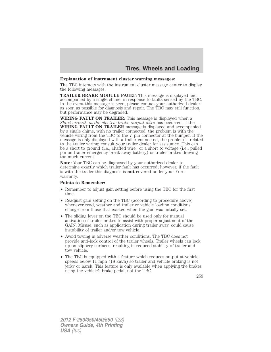 Tires, wheels and loading | FORD 2012 F-250 User Manual | Page 259 / 448