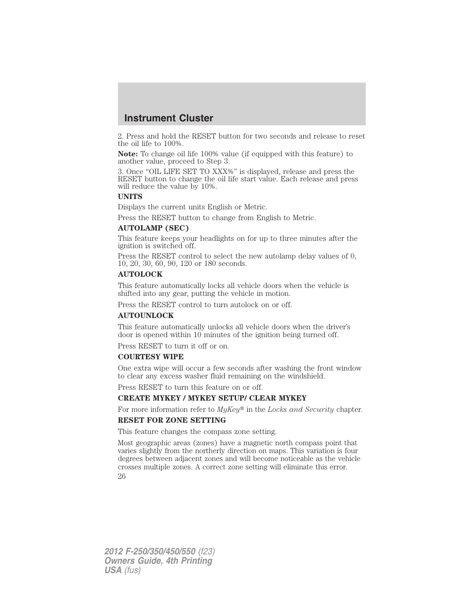 Instrument cluster | FORD 2012 F-250 User Manual | Page 26 / 448
