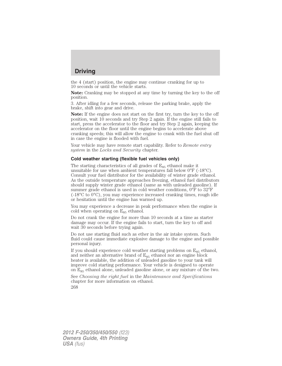 Driving | FORD 2012 F-250 User Manual | Page 268 / 448