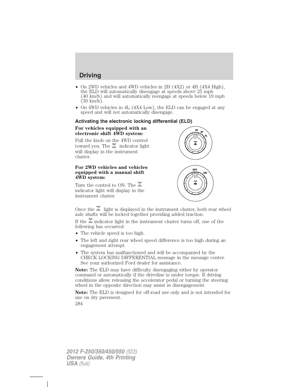 Driving | FORD 2012 F-250 User Manual | Page 284 / 448