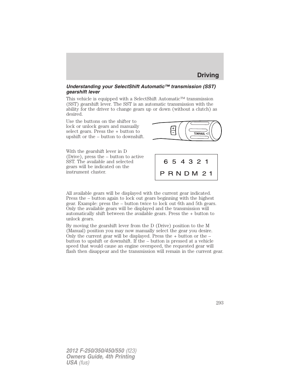 Driving | FORD 2012 F-250 User Manual | Page 293 / 448