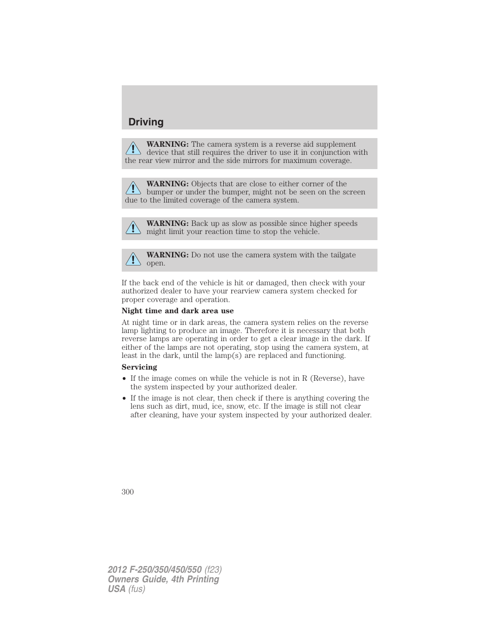 Driving | FORD 2012 F-250 User Manual | Page 300 / 448