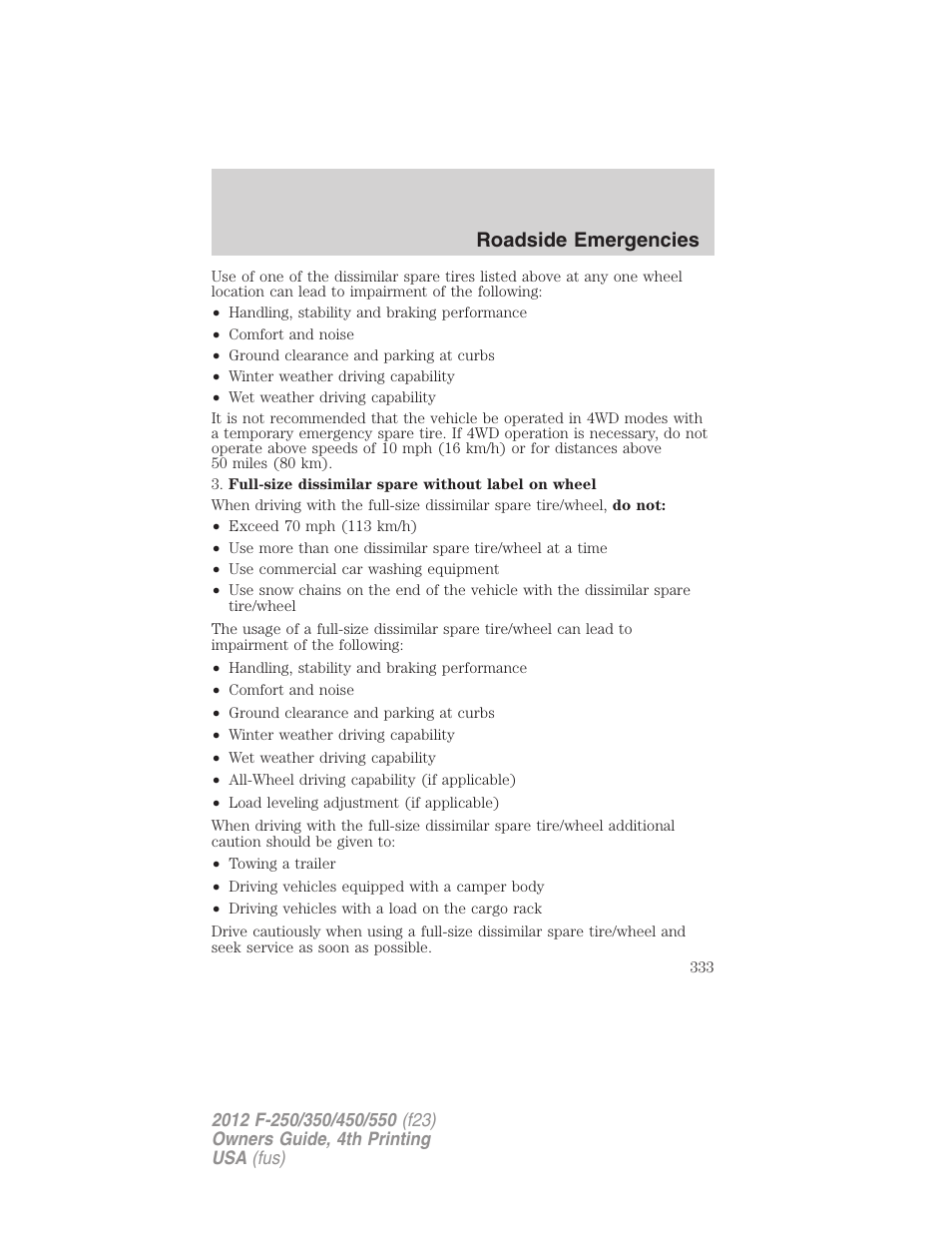 Roadside emergencies | FORD 2012 F-250 User Manual | Page 333 / 448
