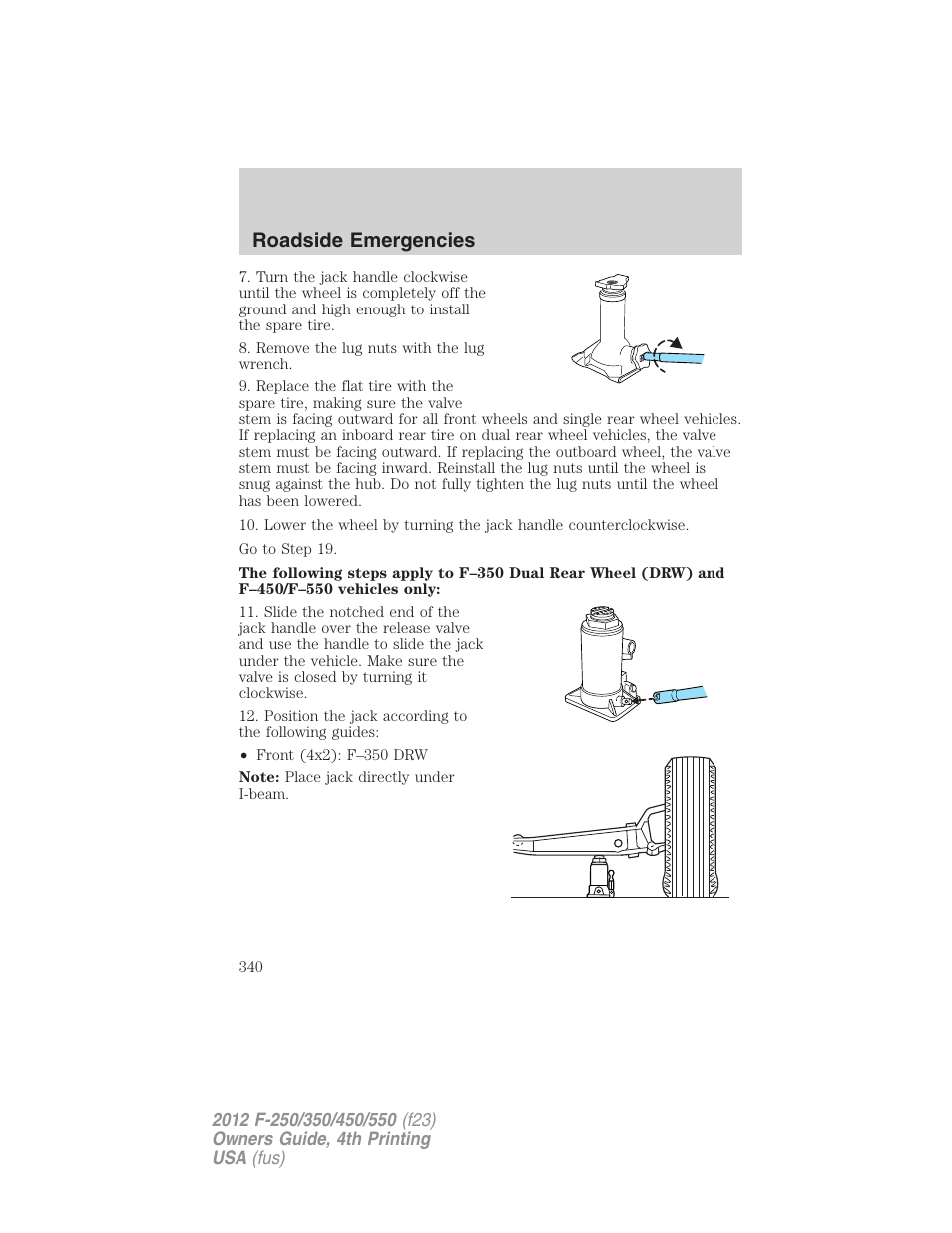 Roadside emergencies | FORD 2012 F-250 User Manual | Page 340 / 448