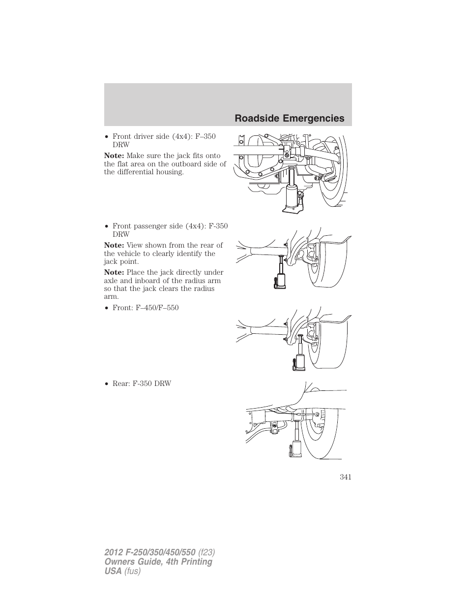 Roadside emergencies | FORD 2012 F-250 User Manual | Page 341 / 448
