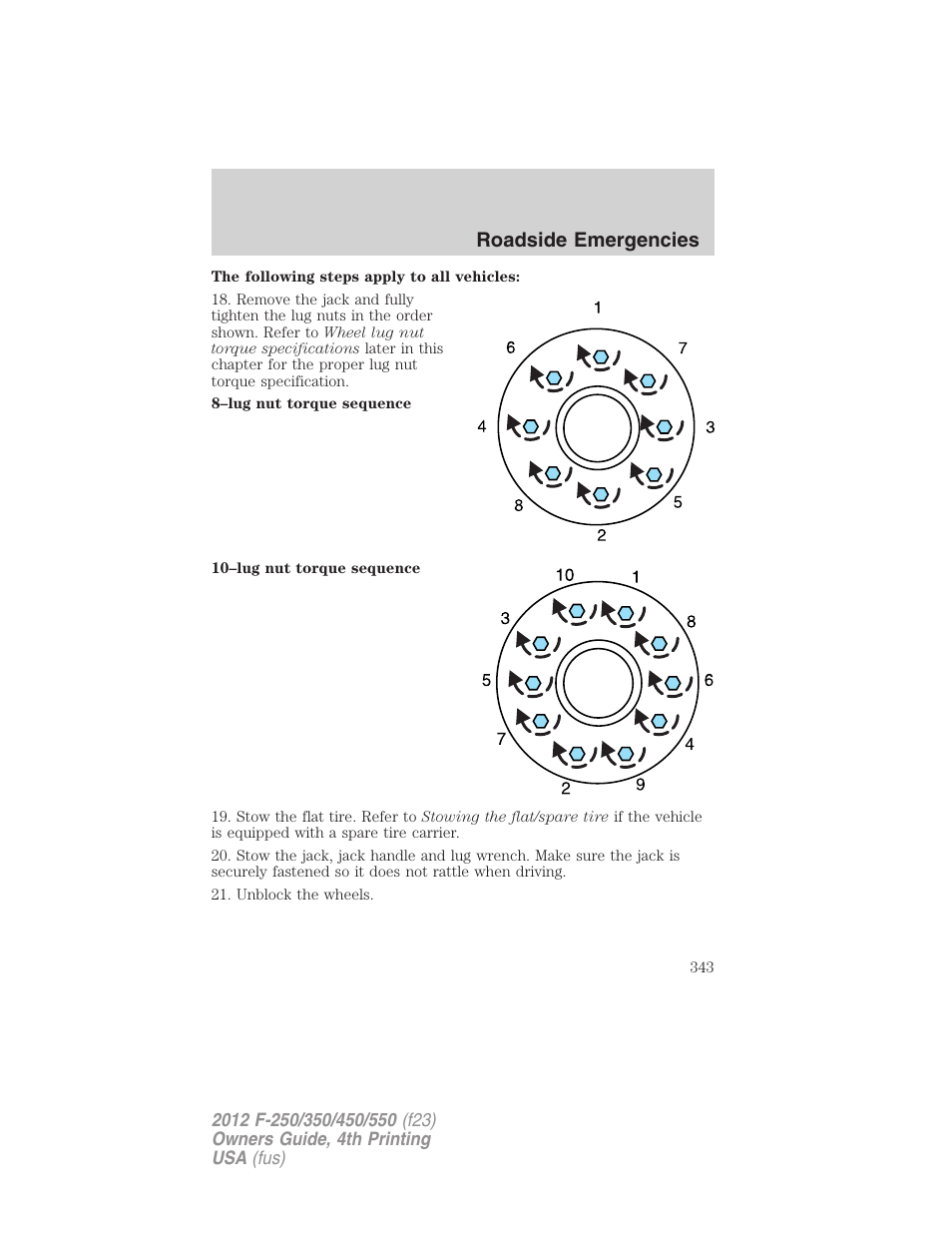 Roadside emergencies | FORD 2012 F-250 User Manual | Page 343 / 448