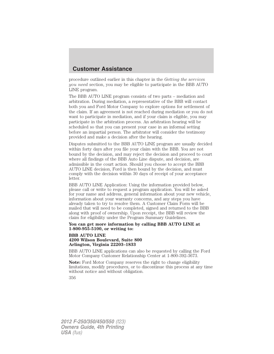 Customer assistance | FORD 2012 F-250 User Manual | Page 356 / 448